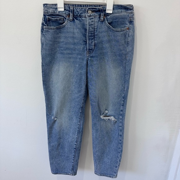 Old Navy Blue OG Straight High Rise Jeans with Distressed Look - Picture 1 of 7